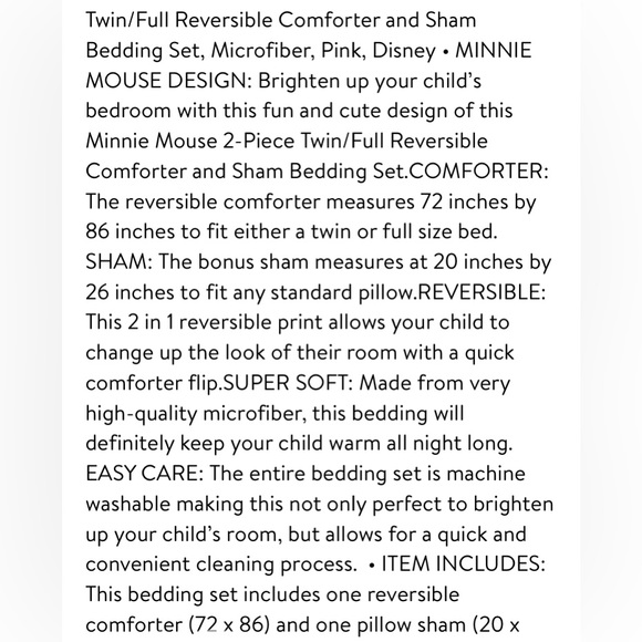 💜 Disney Minnie Mouse Flower Child Kids 2-Pc Twin/Full Comforter&Sham Set - Picture 7 of 7